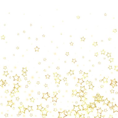 Yıldızlı gece masalı geçmişi. Şirin ışıltılı parıltılar, havada Noel ruhu. Beyaz arkaplanda şenlikli yıldız vektör çizimi.