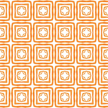 Tropik, pürüzsüz desen. Turuncu klasik boho şık yaz tasarımı. Tekstil hazır büyüleyici baskı, mayo kumaş, duvar kağıdı, ambalaj. El çizimi tropikal, pürüzsüz sınır.