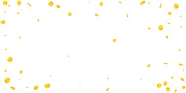 Swiss franc coins falling. Gold scattered CHF coins. Switzerland money. Global financial crisis concept. Wide vector illustration.