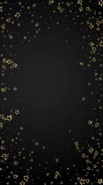 Parıldayan yıldızlar rastgele dağılmış, uçuyor, düşüyor, yüzüyor. Noel kutlaması kavramı. Siyah arkaplanda kutlama yıldızları vektör çizimi.