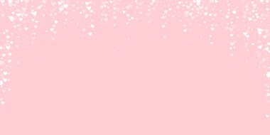 Serpiştirilmiş kalpler sevgililer günü şablonu. Beyaz kalpler pembe arka plana saçılmış. Kutlama serpiştirilmiş kalp vektör illüstrasyonu.