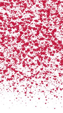 Düşen kalpler sevgililer günü kartı şablonu. Kırmızı kalpler beyaz arka plana saçılmış. Kaotik düşen kalpler vektör illüstrasyonu.