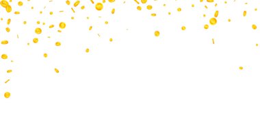 British pound coins falling. Scattered gold GBP coins.  United Kingdom money. Jackpot wealth or success concept. Wide vector illustration.