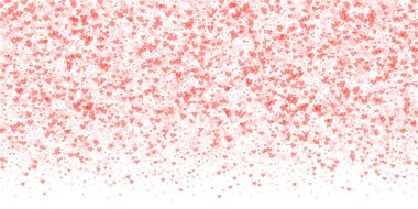 Düşen kalpler sevgililer günü kartı şablonu. Kırmızı kalpler beyaz arka plana saçılmış. Kaotik düşen kalpler vektör illüstrasyonu.