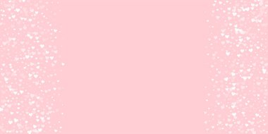 Sevgililer günü kalpleri, uçmak, düşmek, süzülmek. Beyaz kalpler pembe arka plana saçılmış. Sevimli sevgililer günü vektör illüstrasyonu.