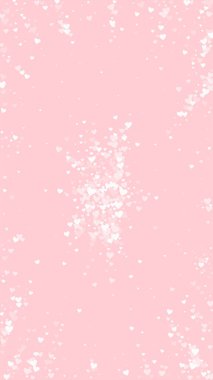 Serpiştirilmiş kalpler sevgililer günü şablonu. Beyaz kalpler pembe arka plana saçılmış. Kutlama serpiştirilmiş kalp vektör illüstrasyonu.