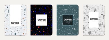 Okul günlüğü kapağı tasarımı. Doğal taşlar, granit, kuvars ve mermerden yapılmış terrazzo soyut arka plan. Venedik terrazzo doku okul günlüğü şablonu.