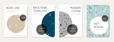 Okul günlüğü kapağı tasarımı. Doğal taşlar, granit, kuvars ve mermerden yapılmış terrazzo soyut arka plan. Venedik terrazzo doku okul günlüğü şablonu.