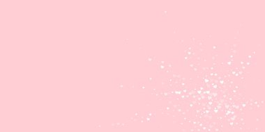 Sevgililer Günü için uçan kalpler. Beyaz kalpler pembe arka plana saçılmış. Güzel uçan kalpler vektör illüstrasyonu.