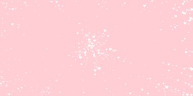 Kalp konfetisi sevgililer günü kaplaması. Beyaz kalpler pembe arka plana saçılmış. Joyfull Heart konfeti vektör çizimi