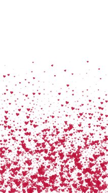 Kalp konfetisi sevgililer günü kaplaması. Kırmızı kalpler beyaz arka plana saçılmış. Joyfull Heart konfeti vektör çizimi