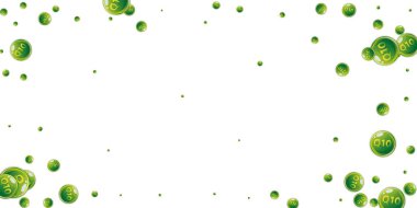 Q10 vitamini yuvarlak kapsülleri rastgele dağılmış. Güzellik ve beslenme cilt bakımı. Tıbbi ve bilimsel geçmiş. Sağlıklı yaşam konsepti.