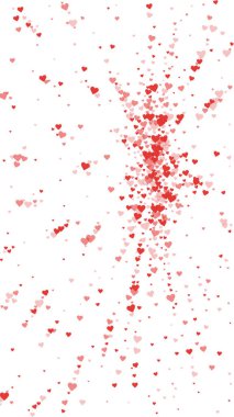 Kalp konfetisi sevgililer günü kaplaması. Kırmızı kalpler beyaz arka plana saçılmış. Joyfull Heart konfeti vektör çizimi
