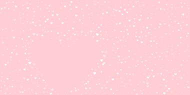 Sevgililer günü kalpleri, uçmak, düşmek, süzülmek. Beyaz kalpler pembe arka plana saçılmış. Sevimli sevgililer günü vektör illüstrasyonu.