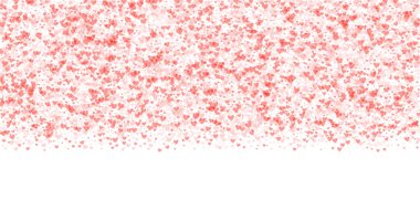 Düşen kalpler sevgililer günü kartı şablonu. Kırmızı kalpler beyaz arka plana saçılmış. Kaotik düşen kalpler vektör illüstrasyonu.