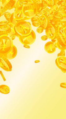 Chinese yuan coins falling. Scattered gold CNY coins. China money. Global financial crisis concept. Vector illustration.