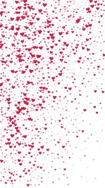 Kalp konfetisi sevgililer günü kaplaması. Kırmızı kalpler beyaz arka plana saçılmış. Joyfull Heart konfeti vektör çizimi