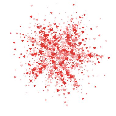 Kalp konfetisi sevgililer günü kaplaması. Kırmızı kalpler beyaz arka plana saçılmış. Joyfull Heart konfeti vektör çizimi