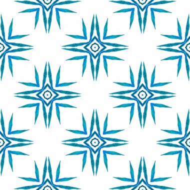 Egzotik, pürüzsüz desen. Mavi lekesiz boho şık yaz tasarımı. Yaz, egzotik, pürüzsüz sınır. Tekstil hazır baskı, mayo kumaş, duvar kağıdı, ambalaj..