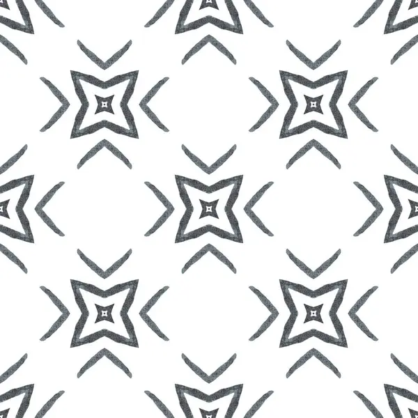 Suluboya yaz etnik sınır düzeni. Siyah ve beyaz simetrik boho şık yaz tasarımı. Tekstil hazır güzel baskı, mayo kumaş, duvar kağıdı, ambalaj. Etnik el boyası desen.