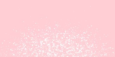 Sevgililer Günü için uçan kalpler. Beyaz kalpler pembe arka plana saçılmış. Güzel uçan kalpler vektör illüstrasyonu.