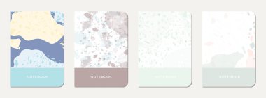 Broşür kapağı tasarımı. Doğal taşlar, granit, kuvars ve mermerden yapılmış terrazzo soyut arka plan. Venedik Terrazzo Doku Broşürü.