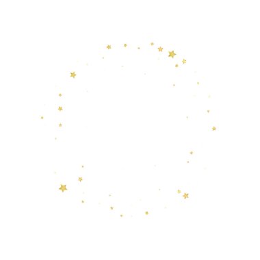 Sihirli yıldızlar vektör kaplaması. Altın yıldızlar rasgele etrafa saçılmış, düşüyor, yüzüyor. Kaotik rüya gibi çocuksu bir şablon. beyaz arkaplan.
