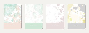 Broşür kapağı tasarımı. Doğal taşlar, granit, kuvars ve mermerden yapılmış terrazzo soyut arka plan. Venedik Terrazzo Doku Broşürü.