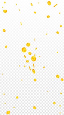 British pound coins falling. Scattered gold GBP coins.  United Kingdom money. Great business success concept. Vector illustration.