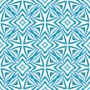 Tropik, pürüzsüz desen. Mavi cazip boho şık yaz tasarımı. Tekstil baskıya hazır, mayo kumaşı, duvar kağıdı, ambalaj kağıdı. El çizimi tropikal, pürüzsüz sınır.