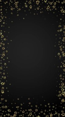 Noel yıldızları vektör kaplaması. Sihirli yıldızlar lüks konfeti. Noel ruhu. Siyah arkaplanda kutlama yıldızları vektör çizimi.