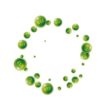 B12 vitamini pasaklı yuvarlak haplar. Güzellik ve beslenme cilt bakımı. Tıbbi ve bilimsel geçmiş. Refah kavramı.