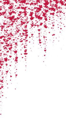 Serpiştirilmiş kalpler sevgililer günü şablonu. Kırmızı kalpler beyaz arka plana saçılmış. Kutlama serpiştirilmiş kalp vektör illüstrasyonu.