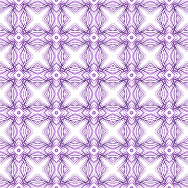 Sembol suluboya deseni. Mor yaratıcı boho şık yaz tasarımı. Tekstil hazır baskı, mayo kumaş, duvar kağıdı, ambalaj. Yeşil geometrik sembolü suluboya kenarı.