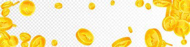 Indian rupee coins falling. Scattered gold INR coins. India money. Great business success concept. Panoramic vector illustration.
