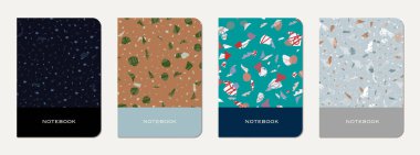 Okul günlüğü kapağı tasarımı. Doğal taşlar, granit, kuvars ve mermerden yapılmış terrazzo soyut arka plan. Venedik terrazzo doku okul günlüğü şablonu.