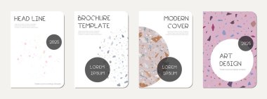 Not defteri kapağı tasarımı. Doğal taşlar, granit, kuvars ve mermerden yapılmış terrazzo soyut arka plan. Venedik terrazzo doku dizüstü bilgisayar kapağı şablonu.