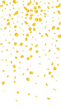 American dollar coins falling. Scattered gold USD coins. USA money. Jackpot wealth or success concept. Vector illustration.