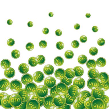 Q10 vitamini yuvarlak kapsülleri rastgele dağılmış. Güzellik ve beslenme cilt bakımı. Sağlık konsepti. Tıbbi ve bilimsel geçmiş. 