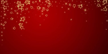 Noel yıldızları vektör kaplaması. Sihirli yıldızlar lüks konfeti. Noel ruhu. Kırmızı arkaplanda kutlama yıldızları vektör çizimi.