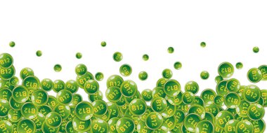 B12 vitamini pasaklı yuvarlak haplar. Güzellik ve beslenme cilt bakımı. Tıbbi ve bilimsel geçmiş. Refah kavramı.