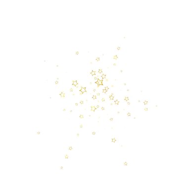 Parıldayan yıldızlar rastgele dağılmış, uçuyor, düşüyor, yüzüyor. Noel kutlaması kavramı. Beyaz arkaplanda şenlikli yıldız vektör çizimi.