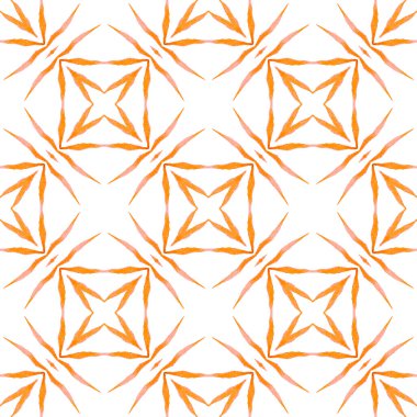 Tekstil temyize hazır, mayo kumaş, duvar kağıdı, ambalaj. Turuncu çekici boho şık yaz tasarımı. El çizimi yeşil mozaik pürüzsüz sınır. Mozaik pürüzsüz desen.