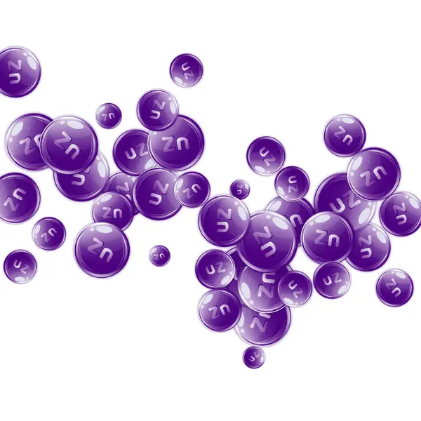 Çinko yuvarlak kapsüller rastgele dağılmış. Güzellik ve beslenme cilt bakımı. Sağlık konsepti. Temel vitamin vektör illüstrasyonu. 