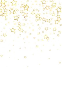 Parıldayan yıldızlar rastgele dağılmış, uçuyor, düşüyor, yüzüyor. Noel kutlaması kavramı. Beyaz arkaplanda şenlikli yıldız vektör çizimi.