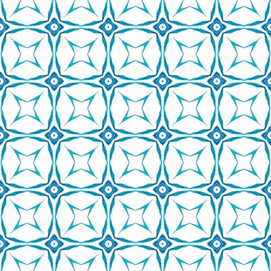 Yeşil geometrik sembolün suluboya sınırı. Mavi nadir boho şık yaz tasarımı. Sembol suluboya deseni. Tekstil hazır moda baskı, mayo kumaş, duvar kağıdı, ambalaj..