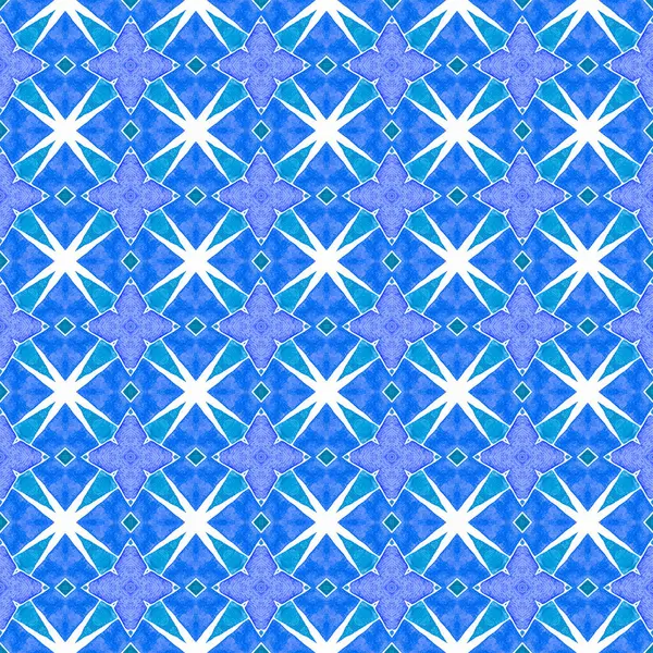 Etnik elle boyanmış desen. Mavi güzel boho şık yaz tasarımı. Suluboya yaz etnik sınır düzeni. Tekstil hazır baskı, mayo kumaş, duvar kağıdı, ambalaj..