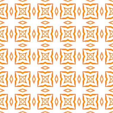 Tekstil hazır manyetik baskı, mayo kumaş, duvar kağıdı, ambalaj. Turuncu büyüleyici boho şık yaz tasarımı. Etnik elle boyanmış desen. Suluboya yaz etnik sınır düzeni.