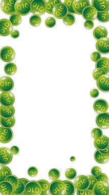 Q10 vitamini yuvarlak kapsülleri rastgele dağılmış. Güzellik ve beslenme cilt bakımı. Tıbbi ve bilimsel geçmiş. Refah kavramı.