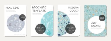 Okul not defteri kapağı tasarımı. Doğal taşlar, granit, kuvars ve mermerden yapılmış terrazzo soyut arka plan. Venedik terrazzo desenli okul not defteri şablonu.